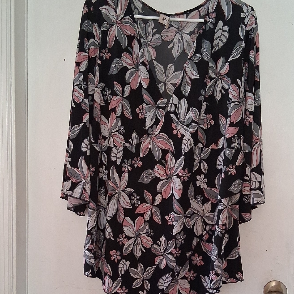 MKM Designs Asymmetrical Pink and Red Tunic Blouse